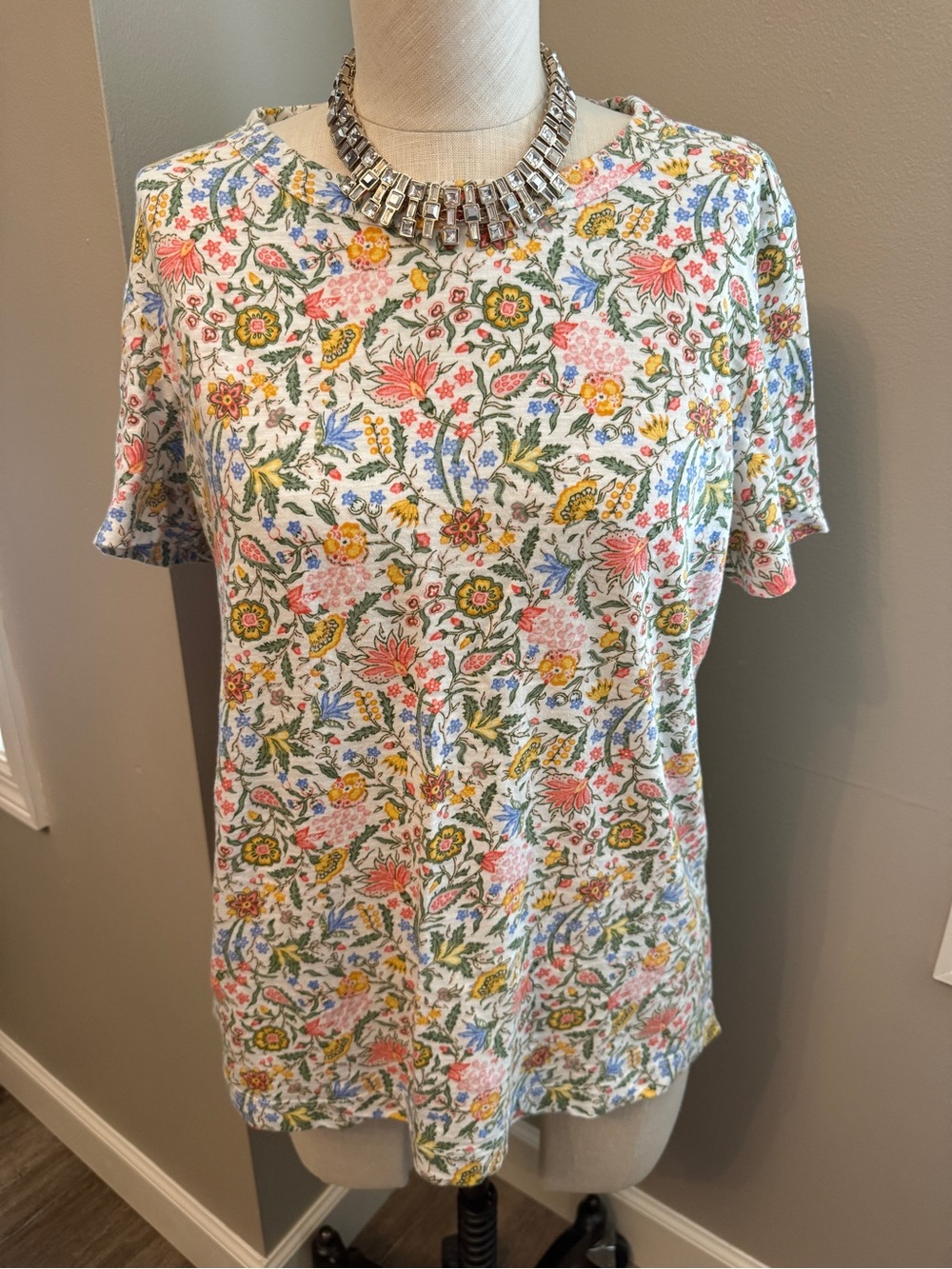 LOFT Floral Short Sleeve Tee - White Multi Color Florals